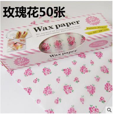 50 stk vokspapir engangsindpakning af fedtfast papir sæbeemballagepapir: Lille rosestil