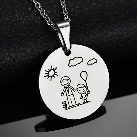 Lovely 316L Stainless Steel Family Necklace & Pendant For Mom Dad Son Daughter Love Cartoon Gold Color Link Chain Necklace: boy and dad silver