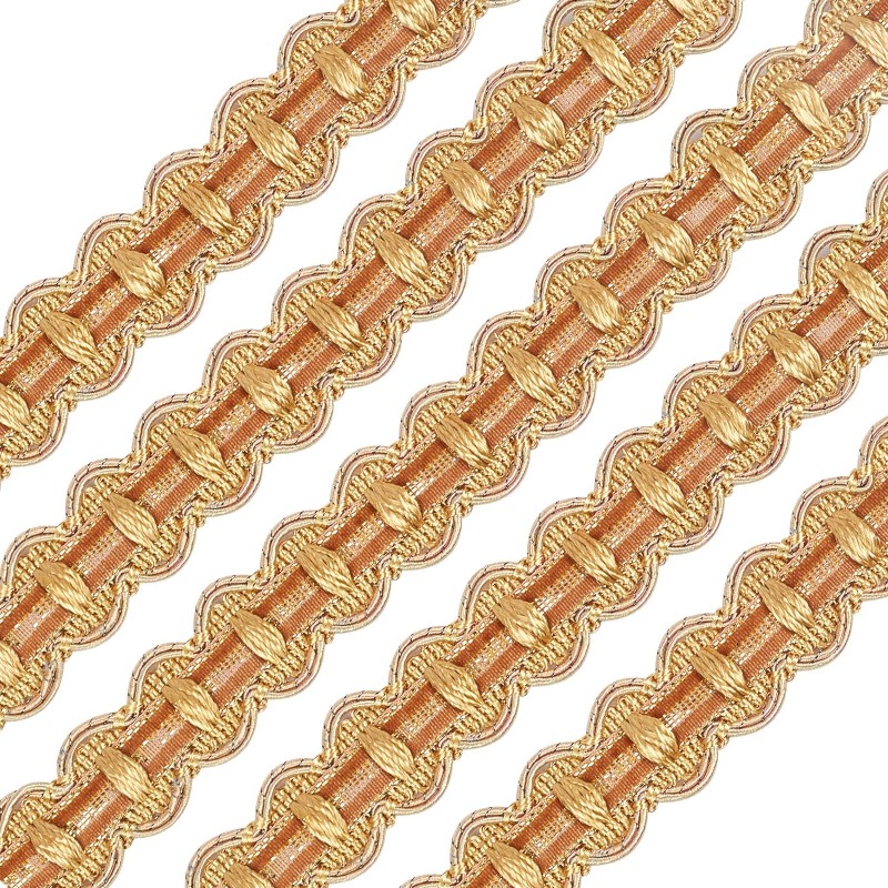 Adornos de encaje de cinta de poliéster trenzada dorada para cortina, manualidades de costura, decoración del hogar, 7/8 "(W) x 12,5 yardas