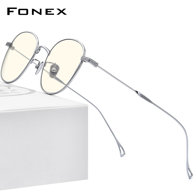 FONEX Titanium Anti Blauw Licht Blokkeren Computer Bril Vrouwen Kleine Gezichten Retro Ronde Filter Ogen Brillen Mannen 8554AB: Zilver