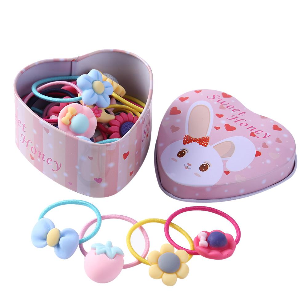 20 pièces/ensemble filles bandes de cheveux bandes de caoutchouc avec boîte mignon dessin animé enfants élastique bandeau infantile chouchous chapeaux enfants bandeau: Multicolor