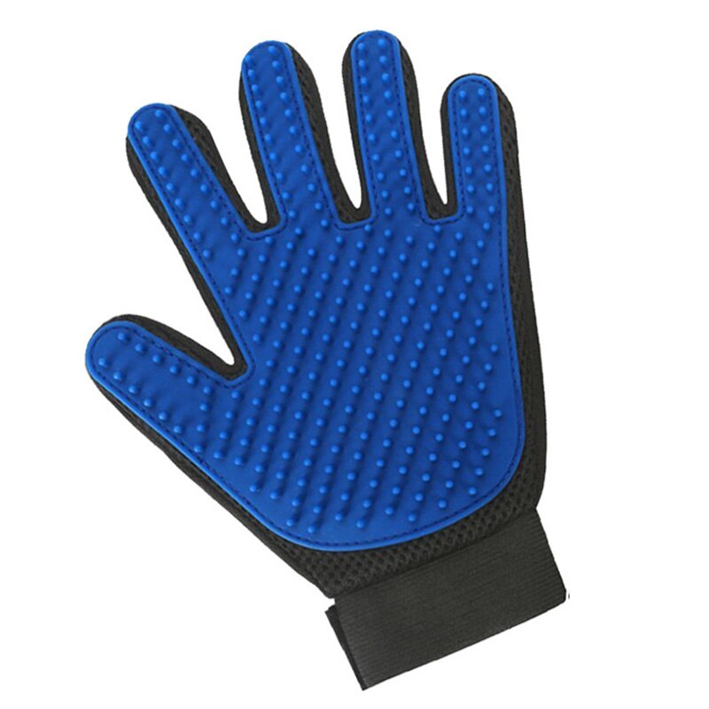 Guante de lana para gatos, cepillo para quitar el pelo de mascotas, peine para masaje para limpieza de perros: Blue Left Glove