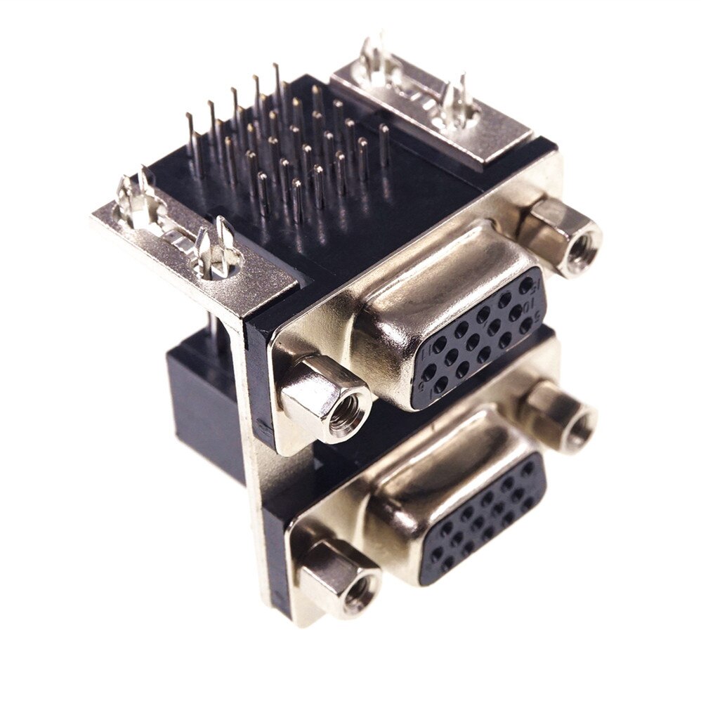 10 stk dual port d-sub stik vga stik stik 15 pin hun stik 2 porte retvinklet gennemgående hul
