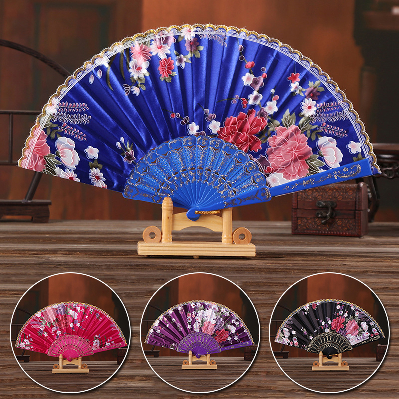 Chinese Stijl Hand Held Folding Dance Fan Wedding Party Lace Silk Folding Handheld Bloem Fan Zomer Bruiloft Fan Party