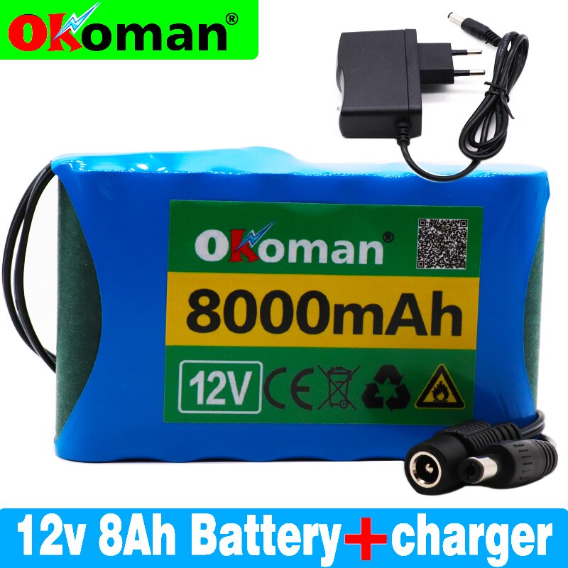 8Ah Draagbare Super 18650 Oplaadbare Lithium Ion Batterij Capaciteit Dc 12V 8000Mah Cctv Cam Monitor + 12.6V Eu Us Charger