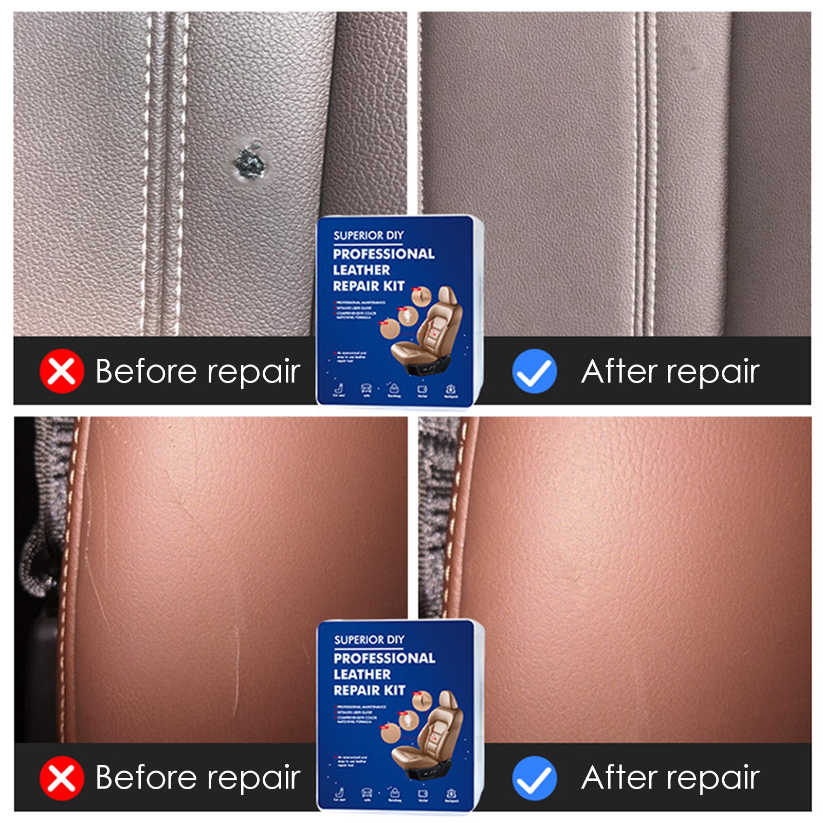 Kit de reparación de vinilo de cuero, herramientas de restauración para asiento, sofá, coche, 1 Juego