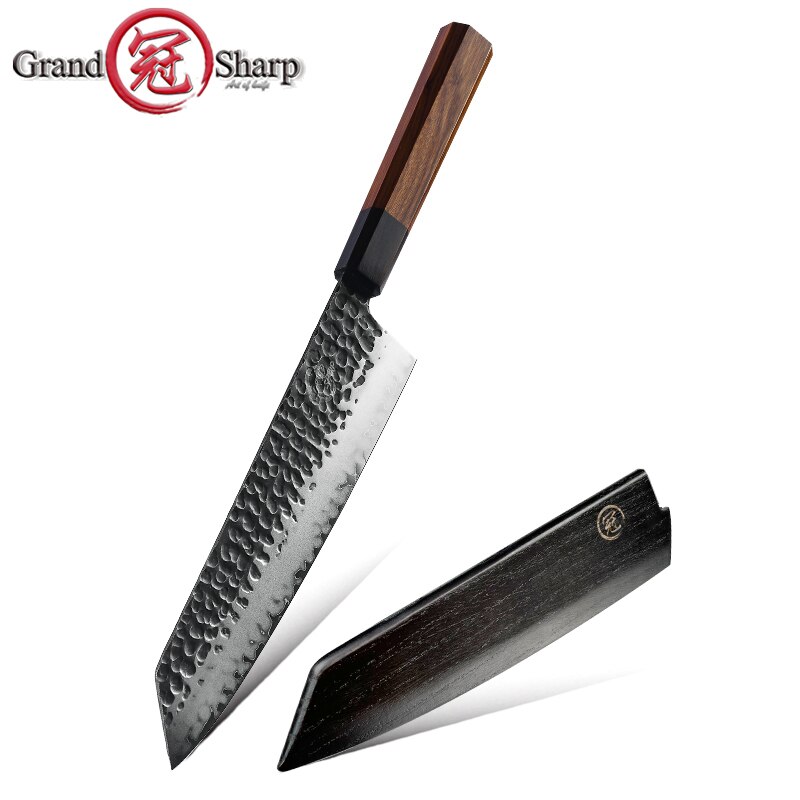 Japanese Chef Knives Set 3 Layers AUS-10 Steel Meat Cleaver Salmon Fish Filleting Santoku Knife GRANDSHARP: kiritsuke with cover