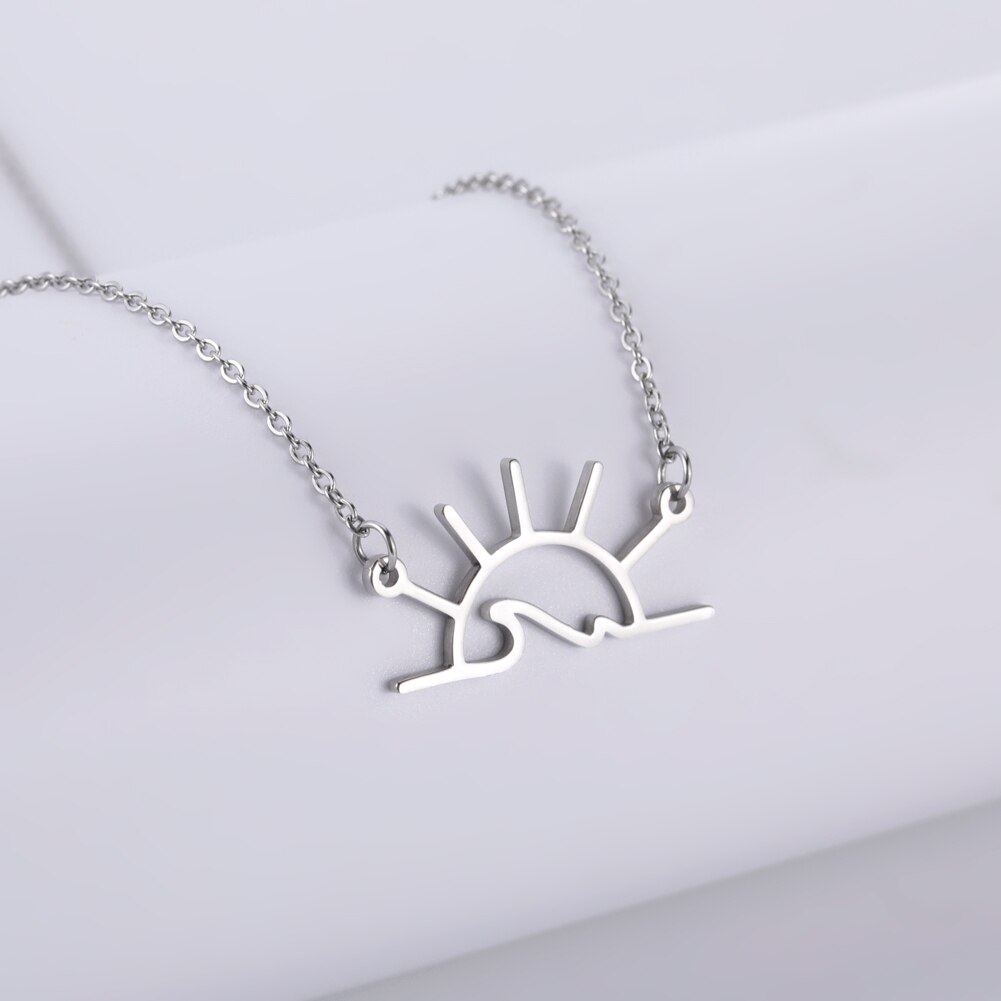Cazador modisch Sonnenuntergang Ozean Welle Anhänger Halsketten Sunshaine Edelstahl Kette Halskette Für Frauen Schmuck Zubehör