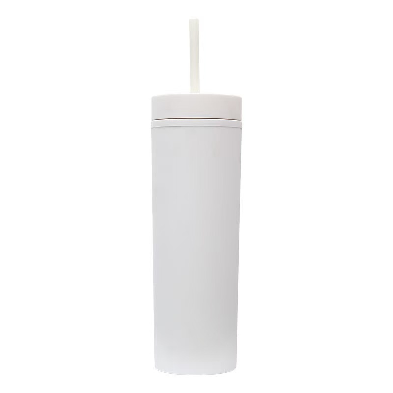 Stylish Matte Finish Reusable Portable Double Wall Tumbler Plastic Cup With Straw Coffee Tea Household Water Cup 16oz 450ml: MULTI