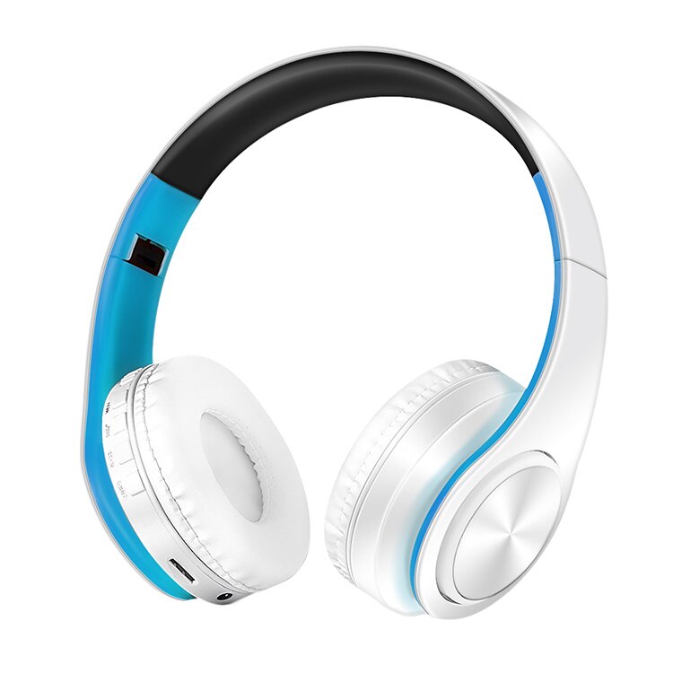 stereo headset bluetooth earphone headphone wireless bluetooth handfree universal for all phone for iphone with microphone: white blue
