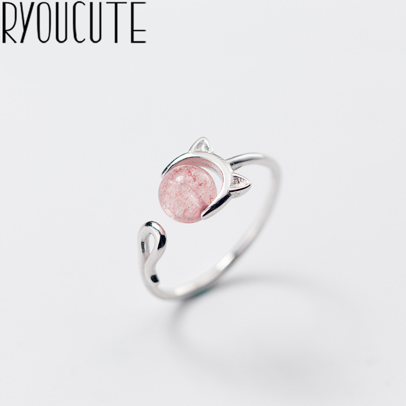 Ryoucute anel 100% de prata, joia nova de designer com pedra grande e anéis de gatos para mulheres, bijuterias, antiguidade