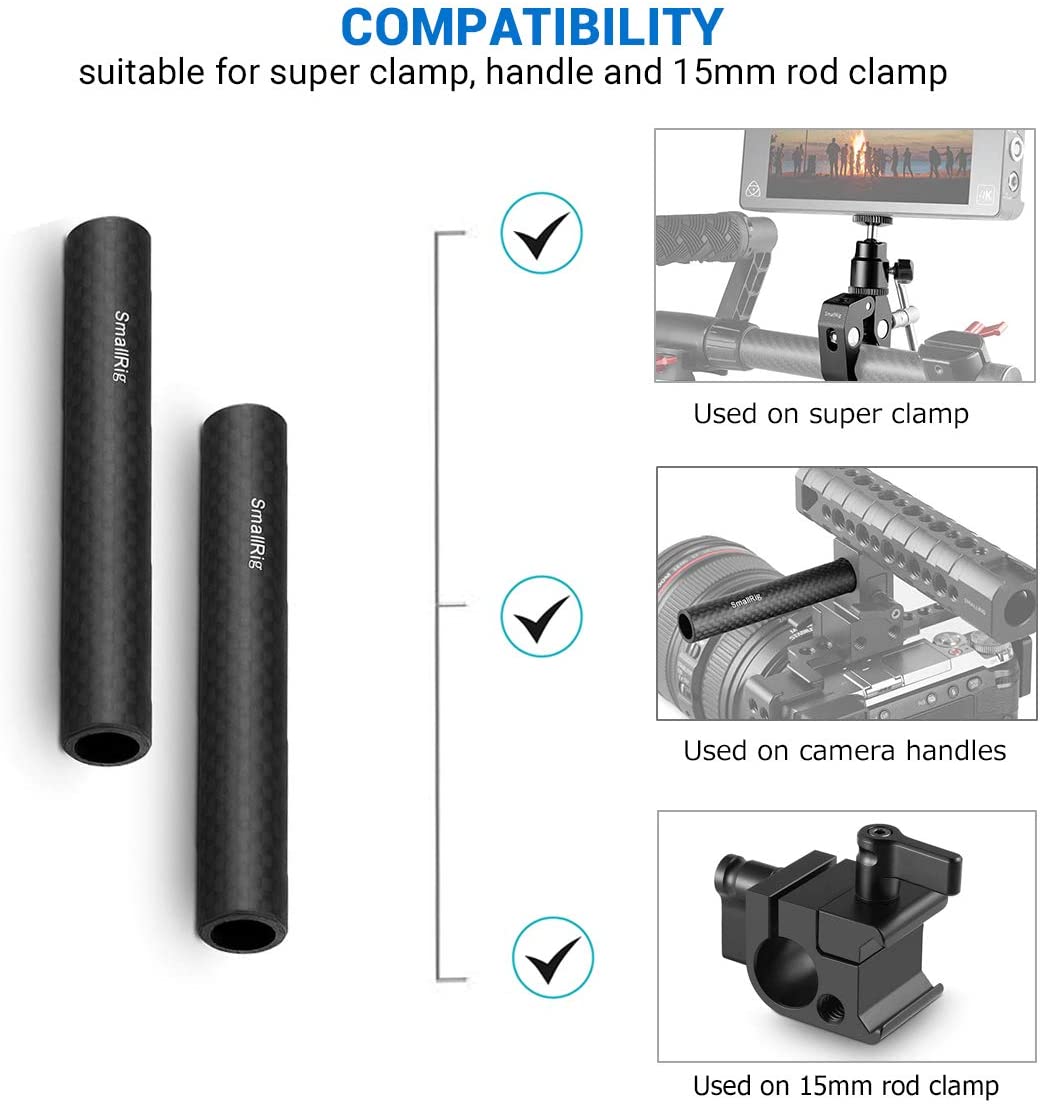 SmallRig 15mm Carbon Fiber Rod 4 zoll Lange für 15mm Stange Licht Gewicht Unterstützung System DSLR Kamera Rig -1871 (Pack von 2)