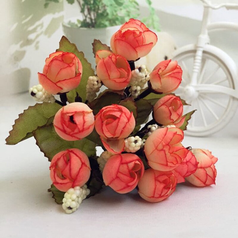 15 têtes de roses bractées simulation fleurs soie rose fleurs pour décoration maison mariage fête festival: Coucher de soleil rouge