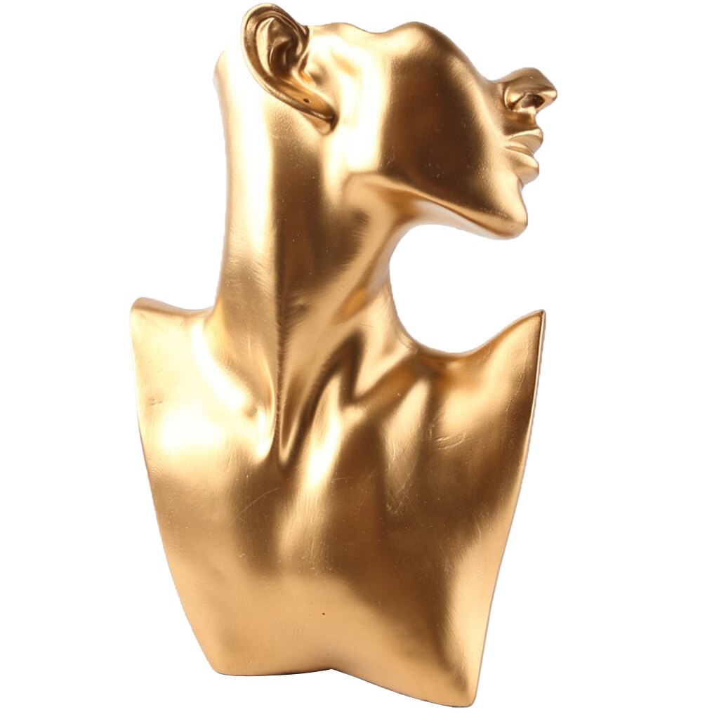 Resin Female Mannequin Head Bust Stand Model Shop Jewelry Necklace Display: L Golden Resin