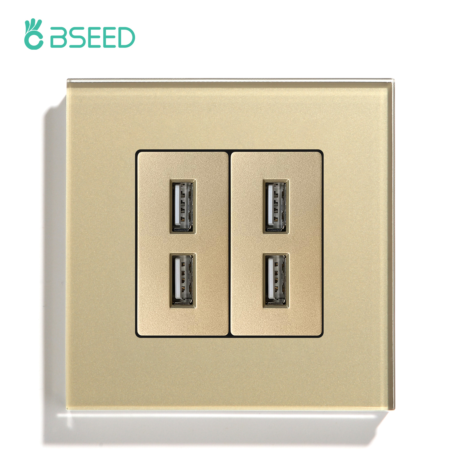BSEED-Enchufes de pared USB dobles, tomas de carga de energía Dual, Panel blanco dorado y negro, 86mm, 5V, 1.1A, con luz Led: Enchufe de suelo