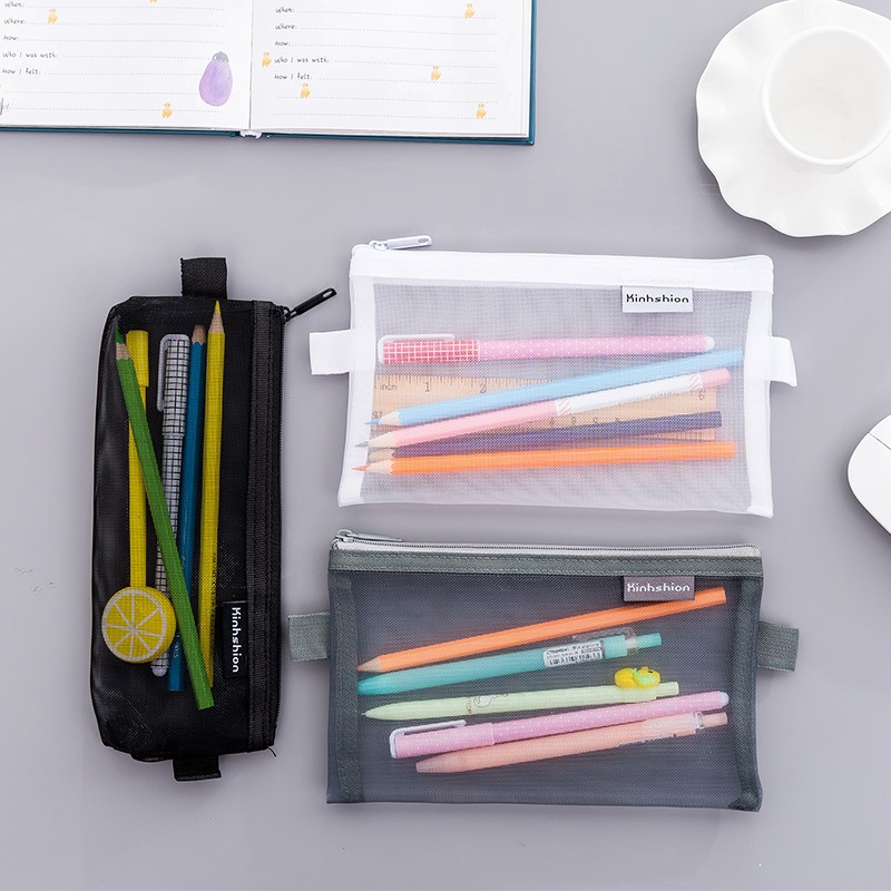 1pcs Simple Transparent Mesh Pencil Case School Supplies Colour Pen Box Office Student Pencil Cases Nylon