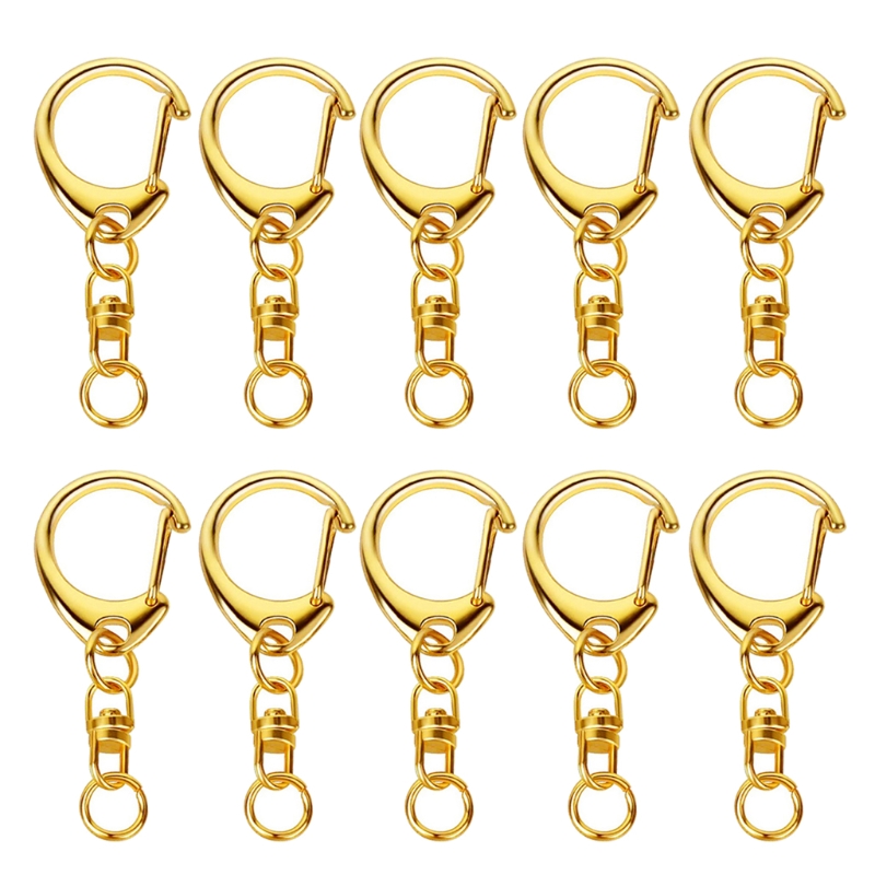 10 stuks voor sleutelhanger met ketting D karabijnhaak splitsleutelhanger metaal voor sleutelhanger Har: Goud