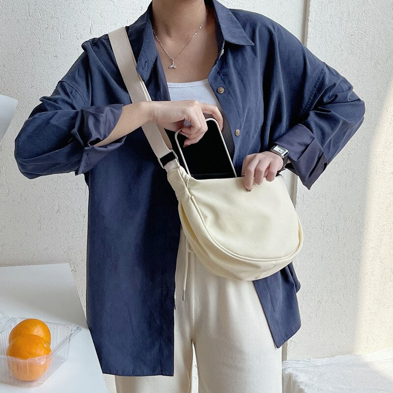 Bolsa feminina de algodão-poliéster com zíper, bolsa estilo escolar japonesa para mulheres, bolsa de ombro crossbody para jovens, em oferta: Bege