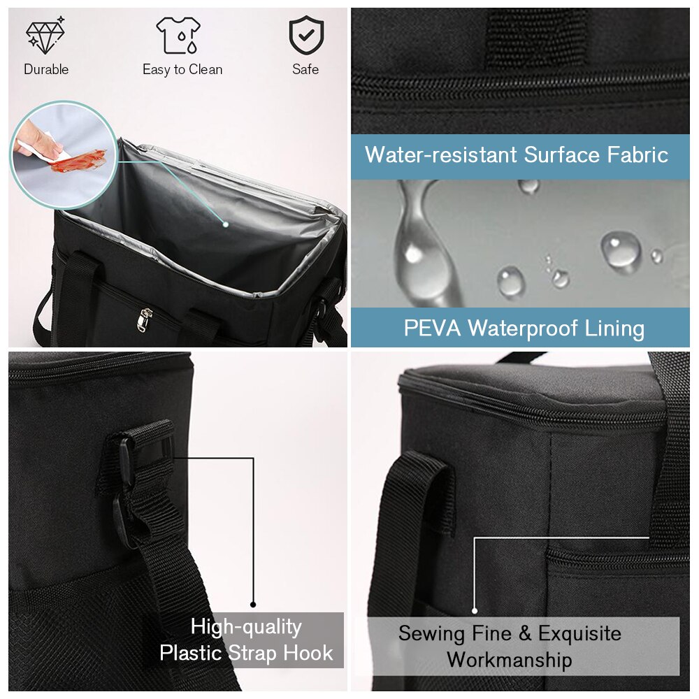 Portable Insulated Lunch Bag Reusable Lunch Box Container 15L Capacity with Top Carry Handle Shoulder Strap for Kids Boys Girls