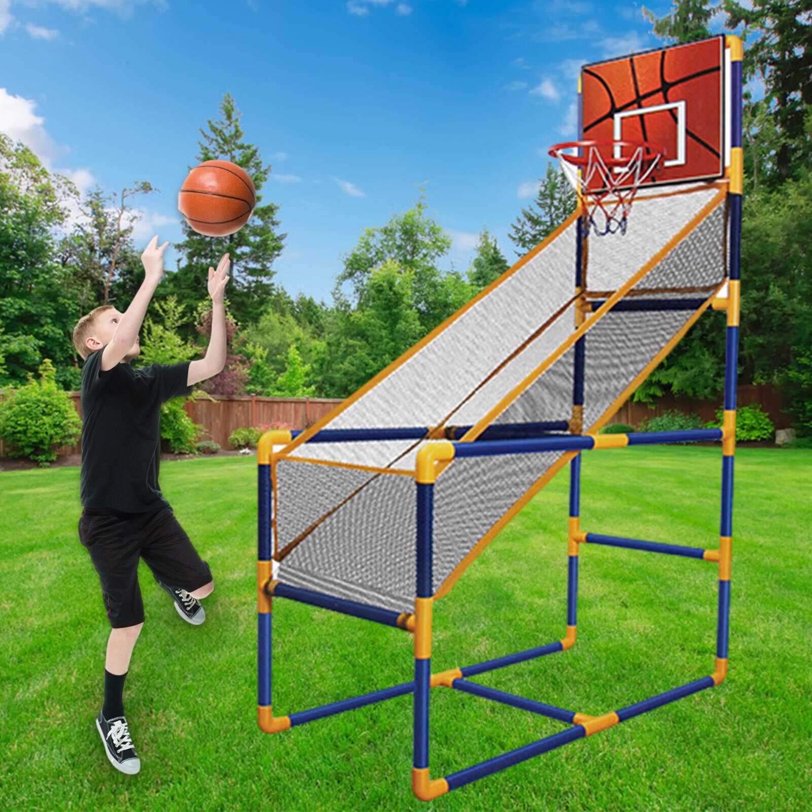 Kids Basketball Hoop Game - Inflatable Arcade Set - Indoor Outdoor Training Practice