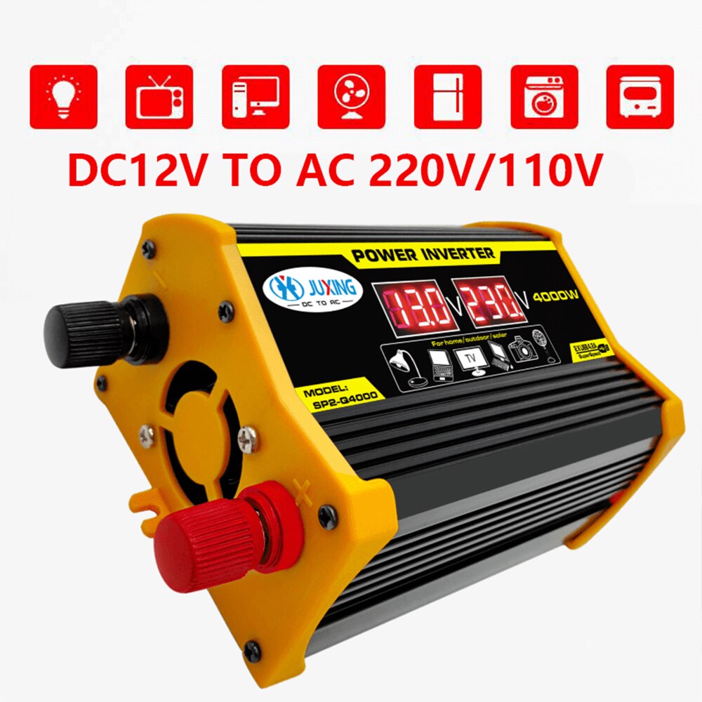Juxing 4000w omvormer met dubbele digitale display transformator  dc 12v naar  ac 110v/220v dubbele usb gebruik voor auto, buiten