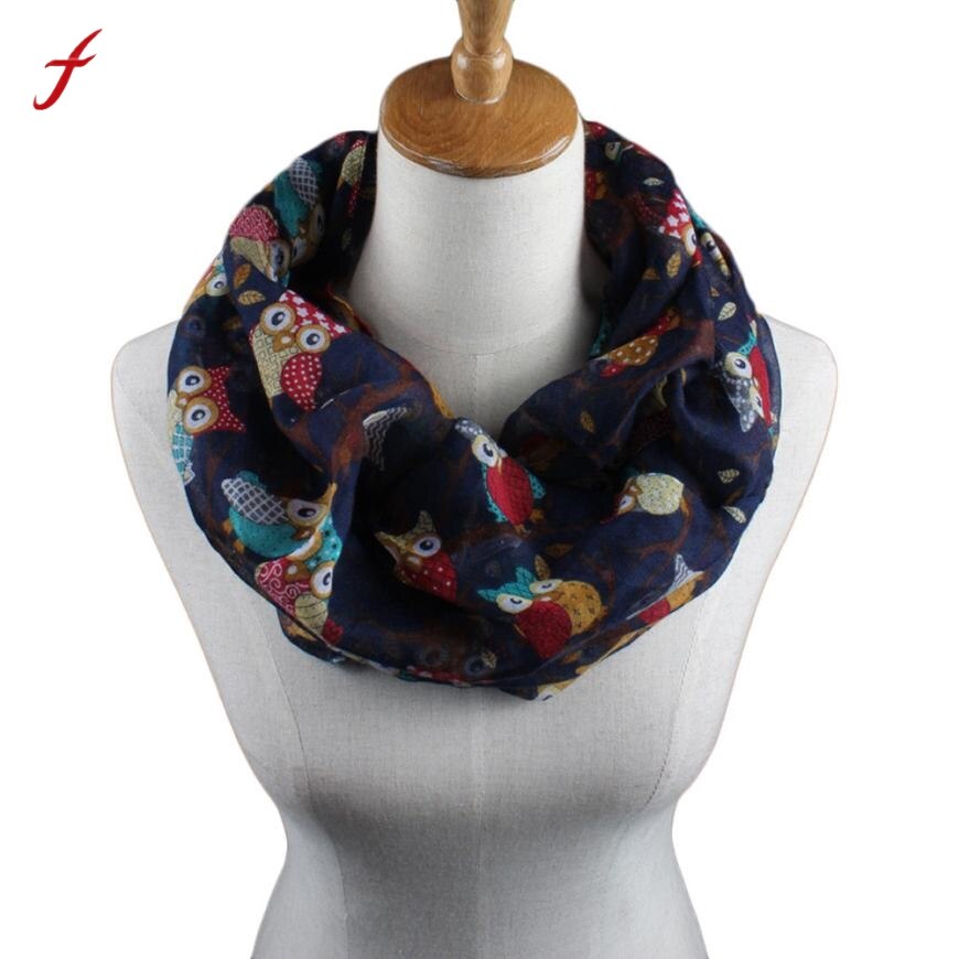 Feitong pañuelo foulard mujeres anillo Bufandas femenino patrón de búho impresión Echarpe para Mujer chal Wrap Bufandas Mujer invierno bufanda