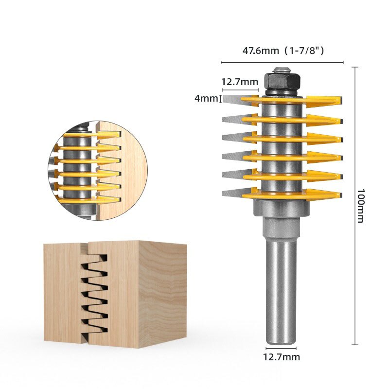 1pc 8mm 12mm 12.7mm shank Brand 2 Teeth Adjustable Finger Joint Router Bit Tenon Cutter Industrial Grade for Wood Tool: 12.7mm