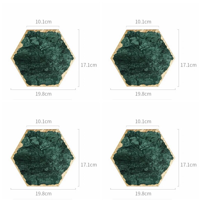 Luxe Antislip Emerald Real Marmer Coaster Mok Plaats Mat Groene Steen Met Gouden Inlay Hittebestendige Trivet Tafel decoratie