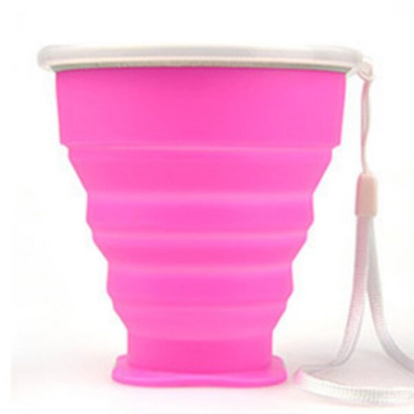 Telescopic Portable Silicone Folding Cup With Lid Anti-Fouling Outdoor Cup Coffee Cup Children Travel Drinking Water: Pink