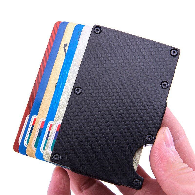 Slim Aluminum RFID Magic Wallet Carbon Fiber Card Holder fit 6 Bussiness Cards for Women& Mens