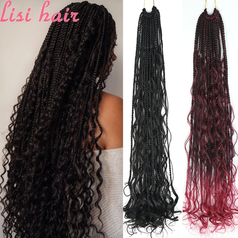 LISI HAIR Crochet Box Braids 22Strands Crochet Hair Bundles Synthetic Hair Extensions Braiding Hair Blonde Balck Grey Red Brown