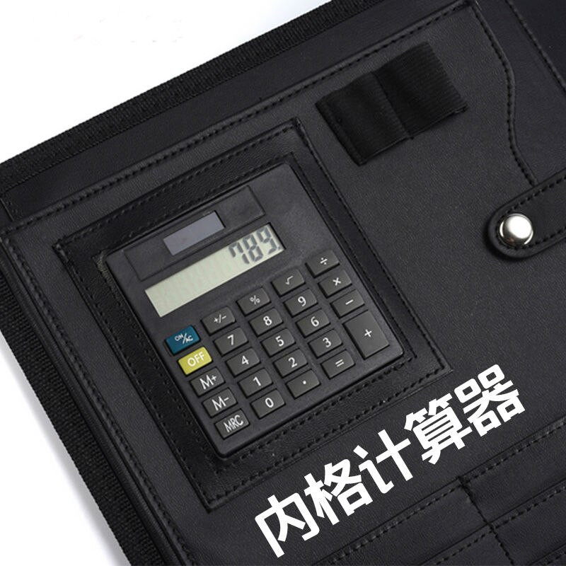 A4 business office zipper PU leather manager a4 file folder document organizer portfolio with calculator hasp padfolio 753A