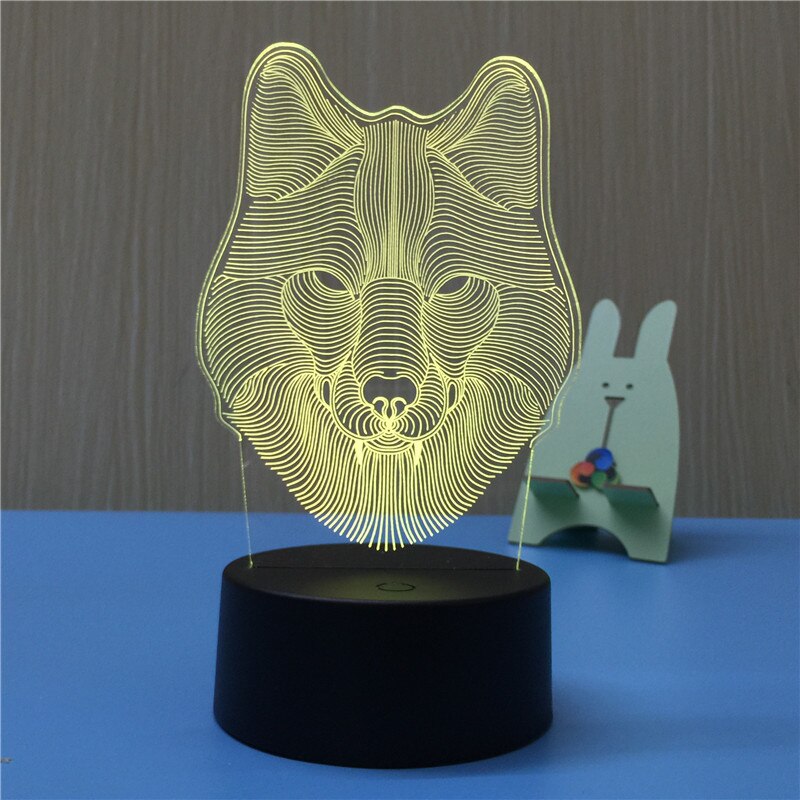 Wolf Hoofd 3D LED Lamp Nachtlampje USB LED Illusion Sfeer Vision Tafellamp voor Kinderen Slaapkamer Decoratie