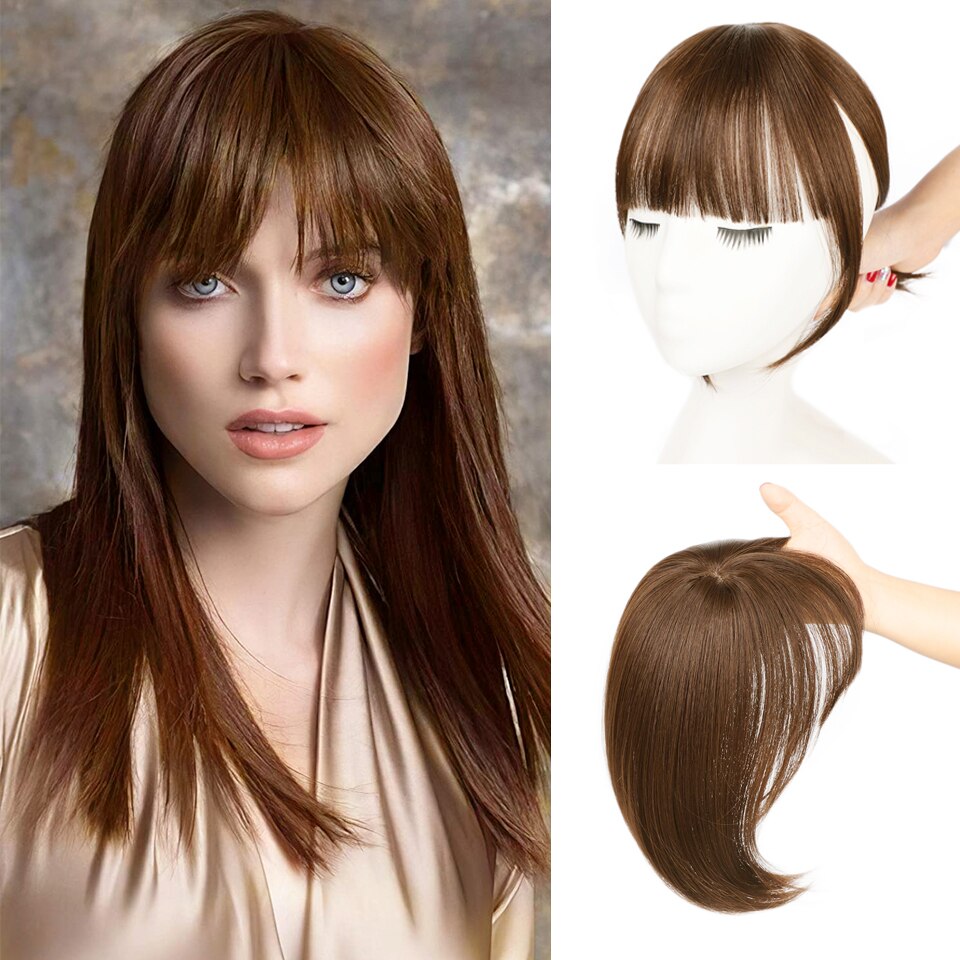 Vigorous Dark Brown/Black Synthetic Hair Fringe Clip Bangs Clip In Hair Extension 3D Natural Franch Bangs High Temperature Fiber: Light Brown