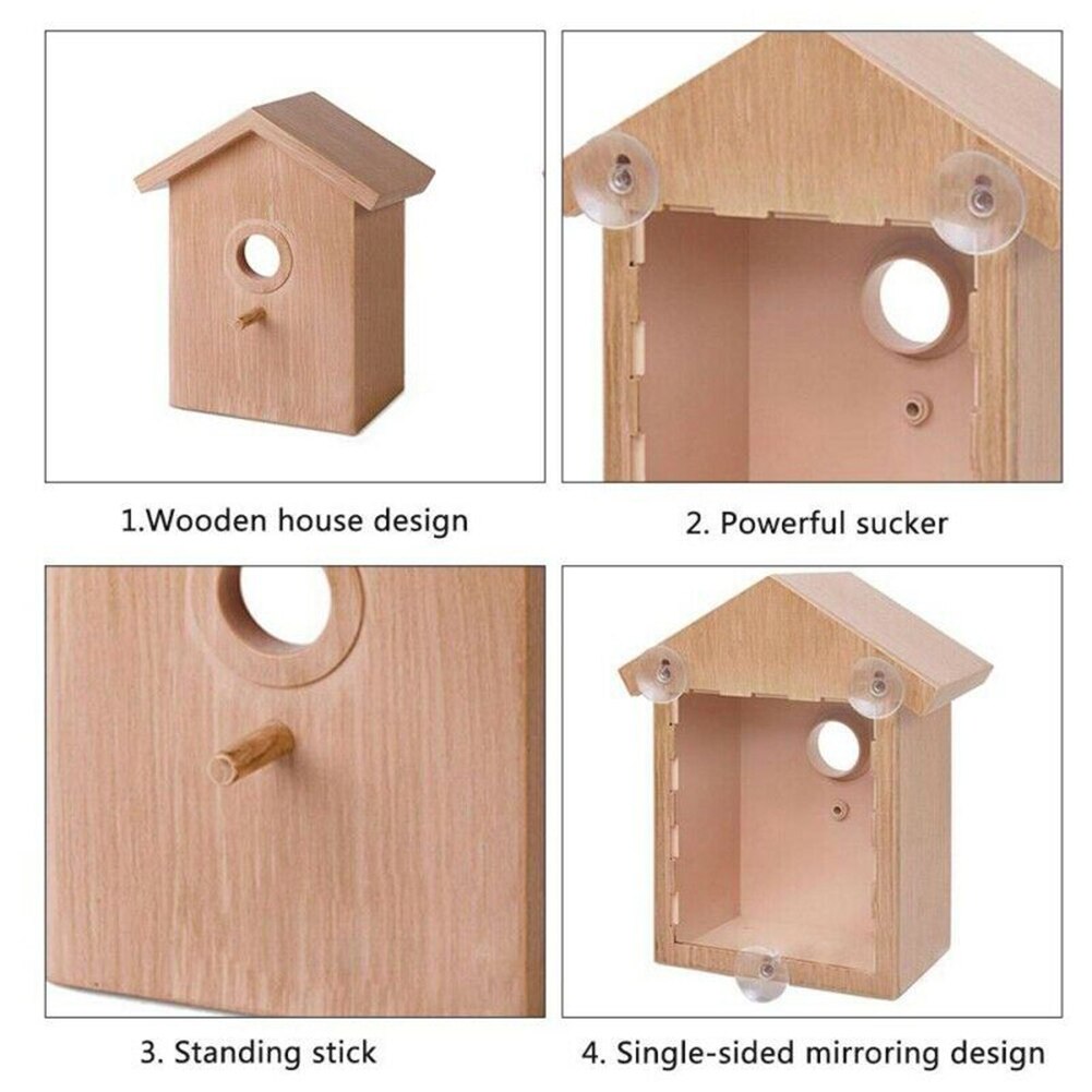 Wooden Outdoor Garden Bird Feeding House Window Suction Cups Birdhouse Nest