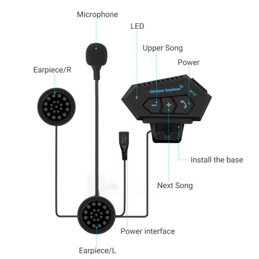 Motorrad Helm Headset kabellos Bluetooth Kopfhörer Lautsprecher Hände-Freies BT-12 Helm Bluetooth Headset Motorrad Kopfhörer