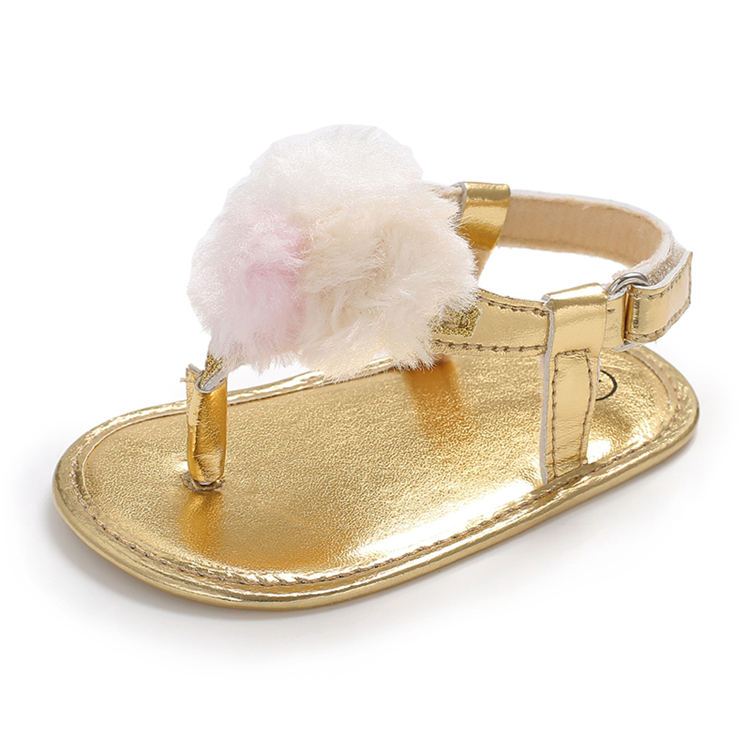 Zomer Baby Girl Infant Sparkle Sandalen Pu Witte Pompon Zachte Zool Anti-Slip Party Prinses Peuter Baby Eerst Wandelaars schoenen: Goud / 13-18 months