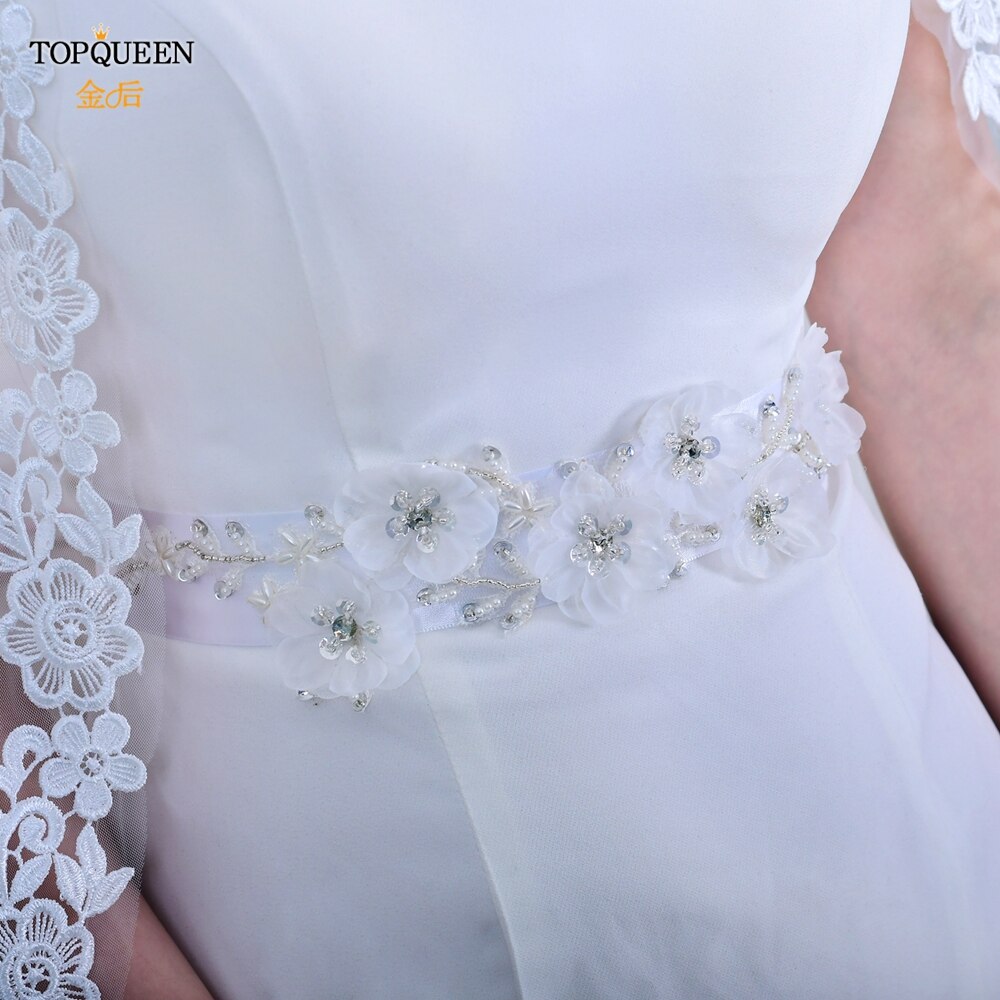 Topqueen Luxe Bruids Riem Applique Riem Met Bloem Bridal Accessoires Sash Vrouwen Witte Bloem Riemen Riem S249