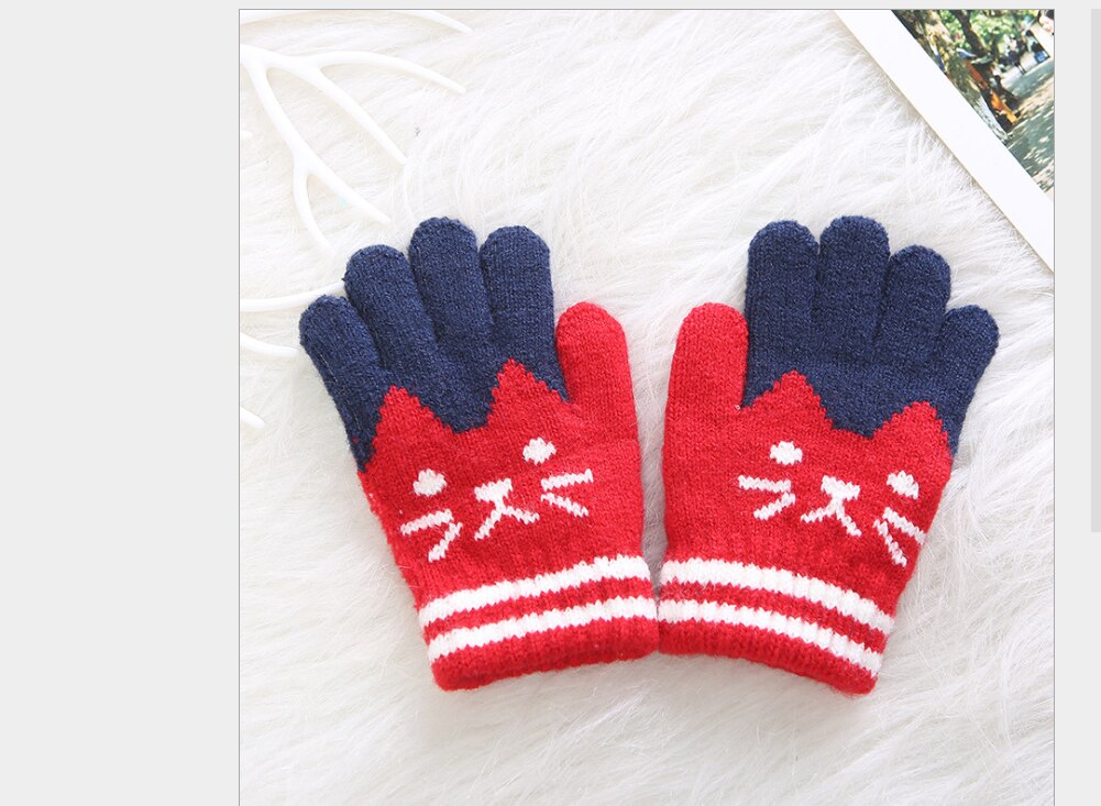 4-8Y Neue Kind Kinder Baby Mädchen Jungen Winter Gestrickte Handschuhe Cartoon Warme Handschuhe Kleinkinder Im Freien Cartoon Katzen Niedlich Handschuhe: WHITE