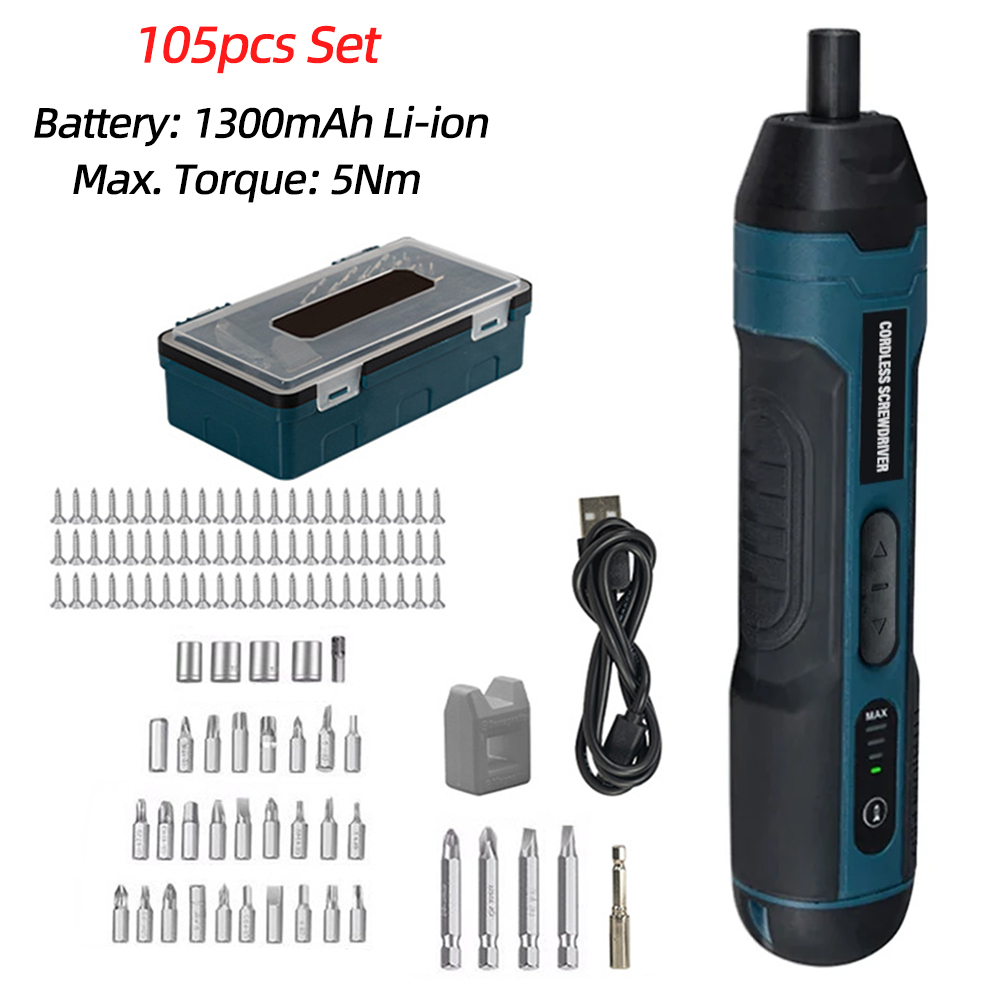 Mini elektrisk skruvmejselsats usb-laddningsbar 1300 mah justeringsborrmaskin multifunktionell demontering vridmoment reparationsverktygssats: Grå