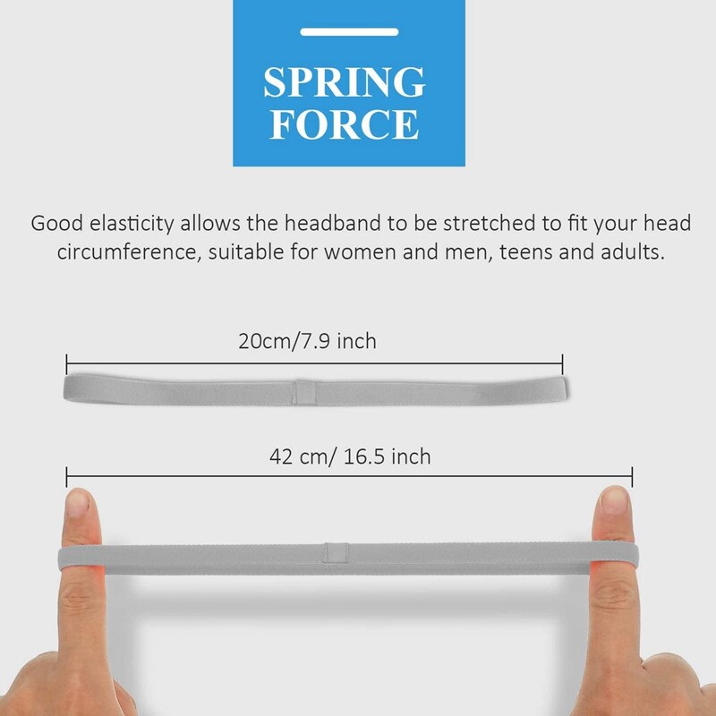 8 pcs strong non-slip elastic sports headbands, hair headbands, exercise hair and sweatbands for women and men (black, grey)