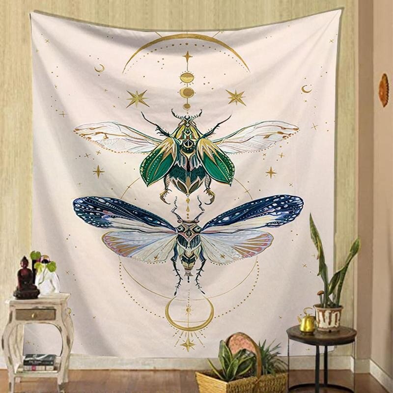 Tapiz negro con Floral de Luna, tapiz colgante de pared antiguo, tapiz de brujería con mariposas, tapiz para decoración de pared del hogar, alfombras, tapices