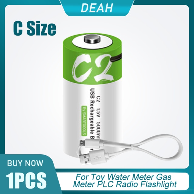 1.5V 5000mWh LR14 C Size Universal Micro USB Lithium Rechargeable Batteries For Water Gas Meter Radio Shaver Lipo C Battery: 1PCS
