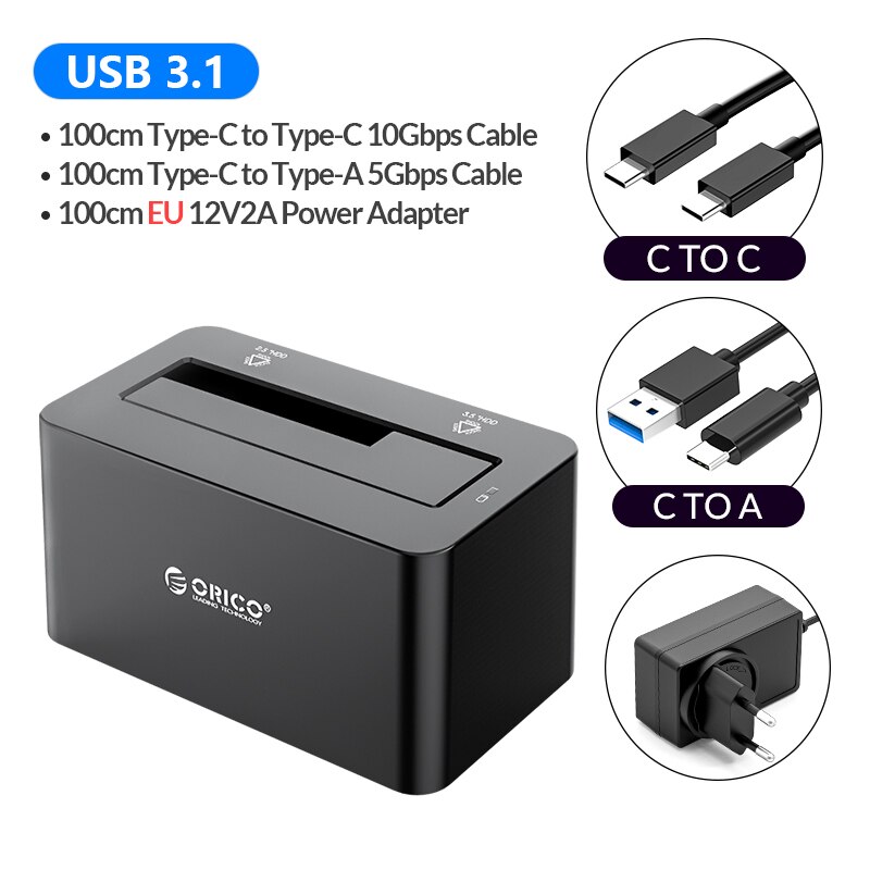 Orico Hdd Docking Station Type C Sata 3.0 USB3.1 Gen2 10Gbps Harde Schijf Docking Station Behuizing Voor 2.5/3.5 Inch Ssd Hdd: EU Plug