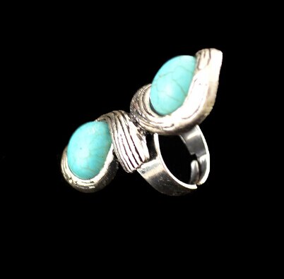 Tibetan Metal silvecolor Turquoises Bracelets Bangles Women Men Jewelry Bohemian Snake Chain Green Stone Flower Big Bracelet Arm: 1203 ring