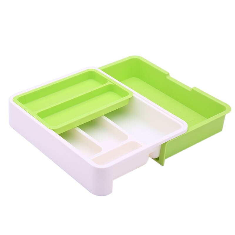 Adjustable Small Utensil Silverware Organizer Plastic Cutlery Dividers Organizer Tray Holder Expandable Kitchen Drawer Organizer: Green