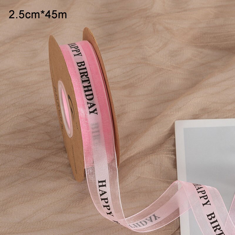 Ruban Organza en fil de neige, 1 rouleau, imprimé anglais, bricolage, artisanat, pour emballage , décoration de mariage: light pink 2