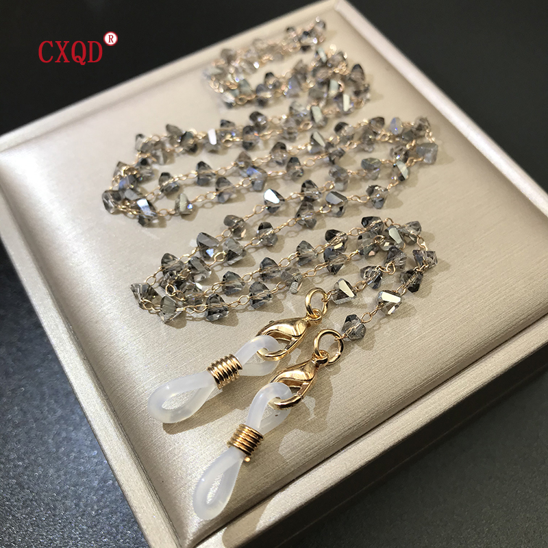 Cadenas para máscara de gafas de sol para mujer, cordón para gafas con cuentas de cristal triangular de 4mm, joyería de , accesorios para colgar en el cuello: Color acero