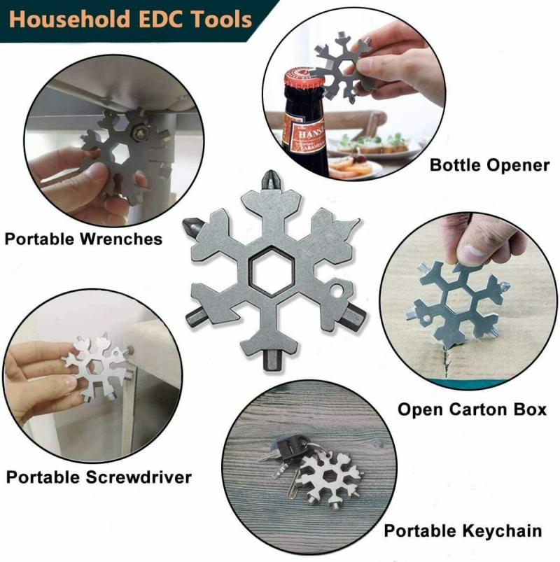 4 Pack Roestvrij Staal Snowflake Wrench, 18 in 1 Snowflake Multifunctionele Tool, Mini Pocket Tool, Snowflake Multifunctionele Schroevendraaier voor Camping Adventure