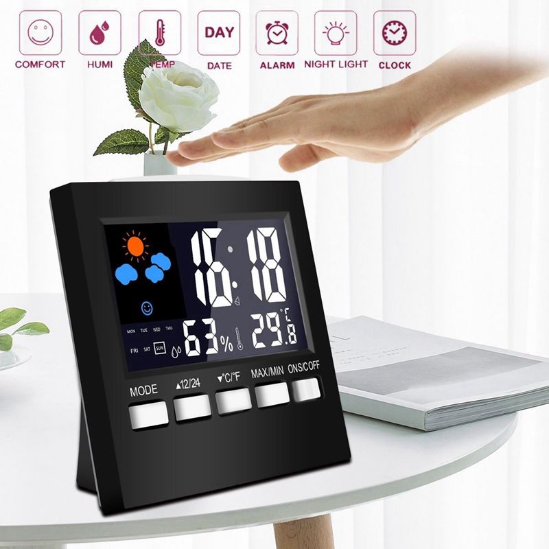 Lcd digitalt hygrometer termometer temperatur luftfugtighed måler værelse indendørs ur